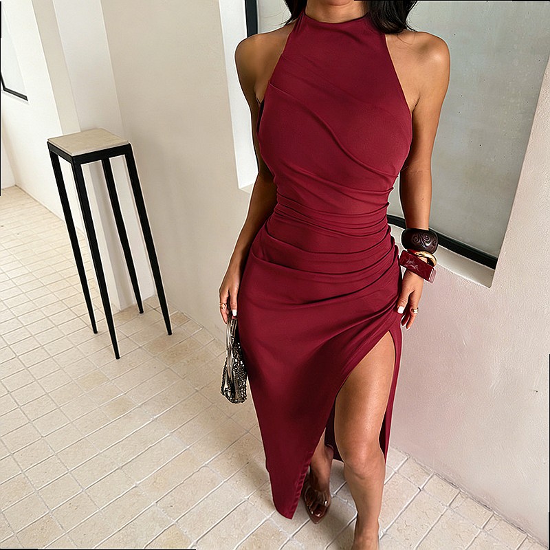 Elegant Evening Dress Slit Hal - огляд і ціна Maxi Dress Halter