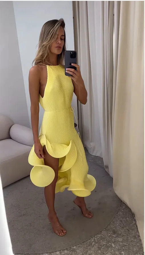 Women Elegant Yellow Halter Ma - огляд і ціна Maxi Dress Halter